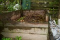 Compost bin in the garden. Food biodegradable waste is composting and recycling in organic fertilizer for soil.