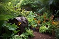 compost bin in a lush garden setting Royalty Free Stock Photo