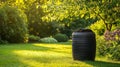 Compost bin on a lush green lawn in a garden with sunlight Royalty Free Stock Photo
