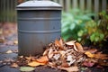 compost bin with a pile of dried leaves beside it