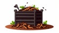 Happy And Content Worm Compost Bin: Graphic Illustration With Realistic Snailcore Style