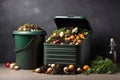 Compost containers on a dark background.