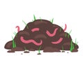 Compost pile with earthworms. Soil with humus. Vector cartoon clipart isolated on white background