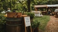Compost station with cute sign at eco-conscious wedding . Royalty Free Stock Photo