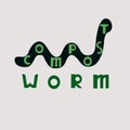 Compost worms. Worm earthworm black silhouette animal. Lettering. Vector isolated for logo, web design