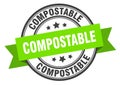 compostable label sign. round stamp. band. ribbon