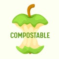 Compostable Waste Concept. Organic Trash, Food Compost Logo with Apple Stump Isolated on White Background