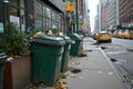 Composting bins on a city street. An urban composting program.