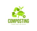 Composting, recycling, wheelbarrow with soil and sprout, logo design. Agriculture, farming, compost and Ã¢â¬â¹composted soil cycle Royalty Free Stock Photo