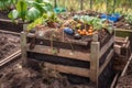 composting system in garden, with worms and other earthworms visible