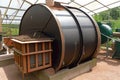 composting system with rotating drum, turning unwanted waste into valuable fertilizer