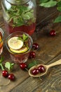 Compote of cherries in the decanter Royalty Free Stock Photo