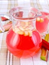 Compote from rhubarb in jar and glassful