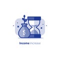 Compound interest, time is money, financial investments, future income growth, revenue increase, pension fund plan, vector icon