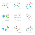 Compound molecule icons set, cartoon style