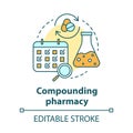 Compounding pharmacy concept icon. Personalized medications idea thin line illustration. Medication treatment schedule