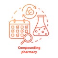 Compounding pharmacy concept icon. Personalized medications idea thin line illustration. Medication treatment schedule