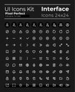 Comprehensible pixel perfect white linear ui icons set for dark theme