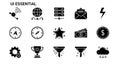 Essential user interface icon set featuring technology, navigation, finance, and system elements isolated on white background Royalty Free Stock Photo