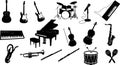 Musical Instrument Silhouettes Collection - Diverse Instruments on White Background Royalty Free Stock Photo