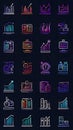 Modern Business Data and Analytics Neon Line Icon Set Royalty Free Stock Photo