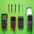 Electricians Toolkit - Multimeters and Probes Flat Lay Royalty Free Stock Photo
