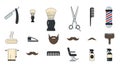 Barbershop and Grooming Tools Flat Icon Set Royalty Free Stock Photo