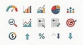 Business and Data Analytics Flat Line Icons Set Royalty Free Stock Photo