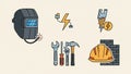 Construction, Electrical, and Hand Tools Flat Line Icons Set Royalty Free Stock Photo
