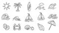 Summer Beach and Ocean Doodle Icons Set Royalty Free Stock Photo