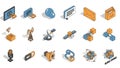 Global Communication and Technology Isometric Icons Set Royalty Free Stock Photo
