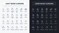Comprehensive collection of light and dark mode computer cursors with labels Royalty Free Stock Photo