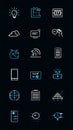 Modern Blue and White Technology and Information Icon Set on Dark Background Royalty Free Stock Photo