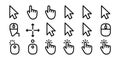 Comprehensive collection of mouse cursor icons, including arrow pointers, hand gestures, and clickable actions for user interface Royalty Free Stock Photo
