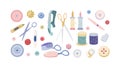 Comprehensive collection of sewing and crafting tools, vector design Generative AI Royalty Free Stock Photo
