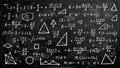Mathematics and Geometry Formulas on Blackboard with Chalkboard Doodles Background Royalty Free Stock Photo