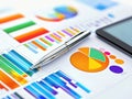 Comprehensive Data Analysis Report with Dynamic Charts and Pen Alongside Tablet Device on Desk .