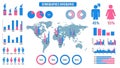 Comprehensive Demographics Infographic Template with World Map and Pink and Blue Data Charts Royalty Free Stock Photo