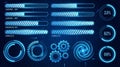 Comprehensive digital interface showing various loading bars and animated circular progress elements Royalty Free Stock Photo