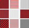 A diverse collection of nine abstract and textured patterns in red, black, and white hues Royalty Free Stock Photo