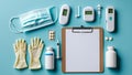 Comprehensive Medical Supplies and Wellness Tools Flat Lay â No People or Text Royalty Free Stock Photo