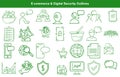Outline icon set depicting digital commerce and online protection with various business related symbols Royalty Free Stock Photo