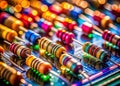 A Comprehensive Overview of Electronic Resistors on a Circuit Board A Detailed Look at Component Diversity and Royalty Free Stock Photo
