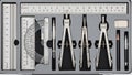Professional Geometry Set Technical Drawing Tools with Compasses, Ruler, Protractor, and Drafting Instruments Royalty Free Stock Photo