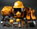 A comprehensive set of construction safety tools, construction site photo Royalty Free Stock Photo