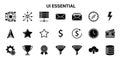 Collection of essential user interface and web application icons in flat black glyph style isolated on white background Royalty Free Stock Photo
