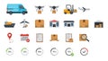 Logistics, Shipping, and Delivery Flat Vector Icons Set Royalty Free Stock Photo