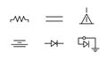 Electronic Circuit Symbols Collection - Resistor, Diode, Capacitor, Antenna, Ground Royalty Free Stock Photo