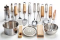 Comprehensive Set of Kitchen Utensils and Gadgets on a White Background cooking tools kitchenware Royalty Free Stock Photo