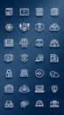 White Line Technology and Cyber Security Icon Set on Blue Background Royalty Free Stock Photo